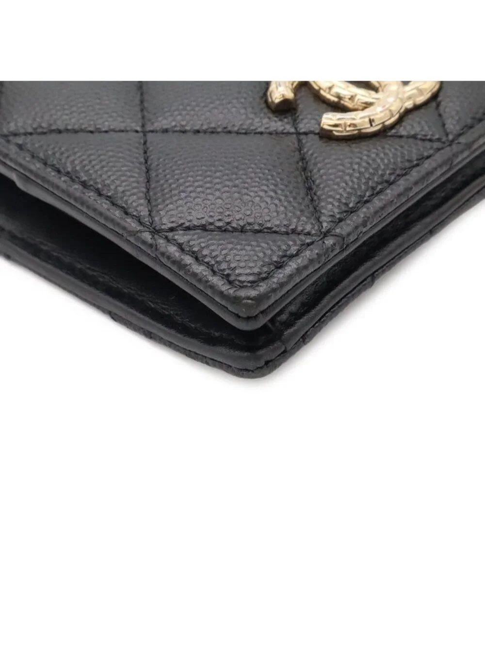Chanel Metiers D'art Collection Quilted CC Logo Compact Wallet Bifold Caviar